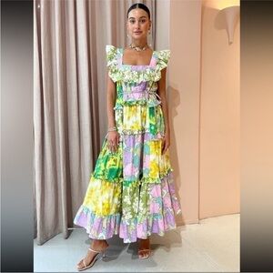 Alemais Elora Patchwork Tiered Midi Dress Sz 0